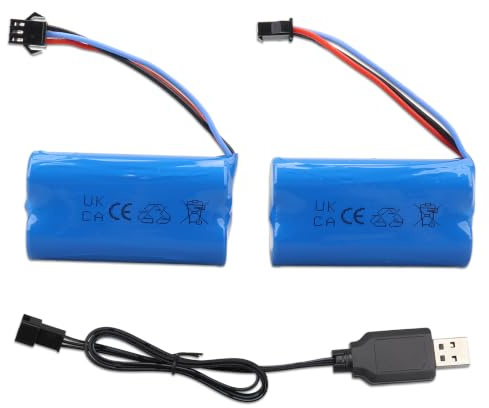 7,4 V 3000 mAh 2 Pack Li-Ionen Akku, Wiederaufladbar 15C 2S SM-3P Stecker mit USB Ladekabel für DE43 DE60 9500E 9309E RC/Ferngesteuerte Buggys, Boote, Flugzeuge, Huina Engineering Fahrzeugbatterien