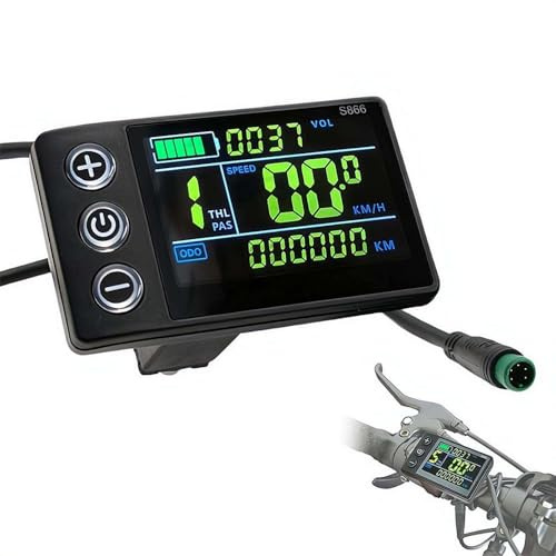 S866, tachimetro e contachilometri per bicicletta elettrica con display LCD, 24 V, 36 V, 48 V, pannello di controllo con display LCD, senza fili, con cavo di interfaccia a 5 pin, per modifica di bici