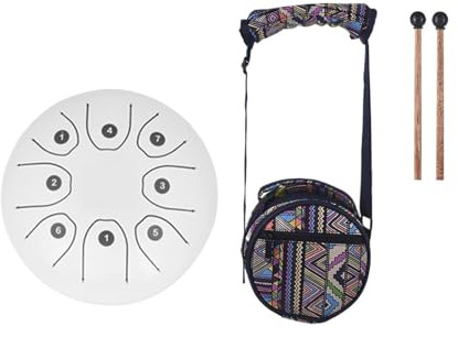 Steel Tongue Drum, 5,5-Zoll-Stahlzungentrommel Ethereal Percussion Tank Drum mit Tasche und Zubehör(BET300 with clamp)