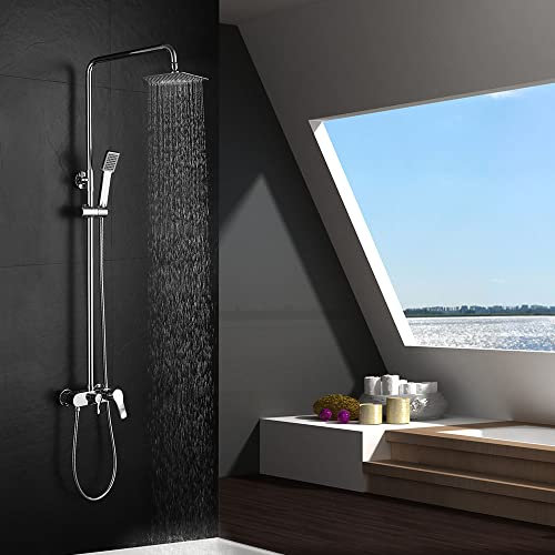 Kibath 400221 Columna Monomando extralarga Ver y Tubo Redondo Extensible Regulable en Altura de 100 a 150 cm. Ducha de Mano para hidromasaje y rociador Cuadrados. Recambios garantizados, Cromado