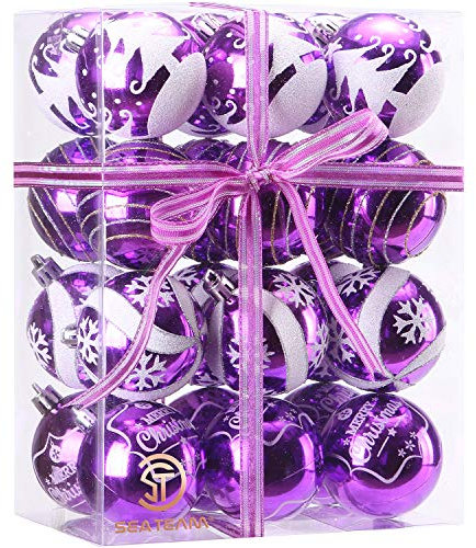Sea Team Delicate Painting & Glittering Shatterproof Christmas Ball Ornaments Decorative Hanging Christmas Ornaments Baubles Set for Xmas Tree (60mm/2.36, Purple)