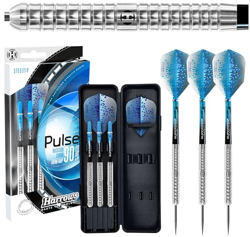 Harrows Pulse 90% Tungsten Darts | Steeldarts-Set mit Tragetasche | 21g, 22g, 23g, 24g, 25g & 26g | Enthält Supergrip Fusion Shafts und 100 Micron Prime Flights (21 Grams)