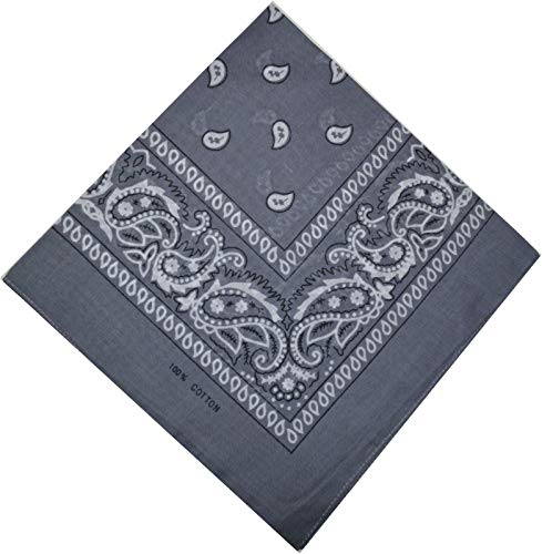 Bandana Halstuch Biker 1er 3er 6er 12er Pack Nikki Tuch Schal Paisley Kopftuch 100% Baumwolle 25 Farben (1er, Grau)