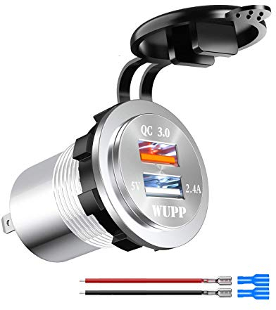 Kriogor 2.4A 12V Steckdose USB Adapter und 3,0 Quick Charge IP66 Wasserdicht KFZ Ladegerät für Auto Motorrad Boot SUV (Weiß)