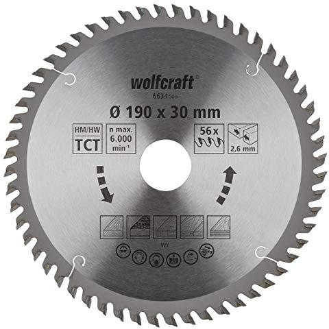 wolfcraft 6634000, Handkreissägeblatt HM, Serie orange, 56 Zähne, ø190x30
