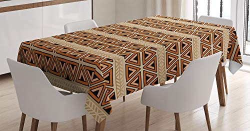ABAKUHAUS Afrika Tischdecke, Abstrakte geometrische, Für den Inn und Outdoor Bereich geeignet Waschbar Druck Klar Kein Verblassen, 140 x 240 cm, Karamell und Kakao