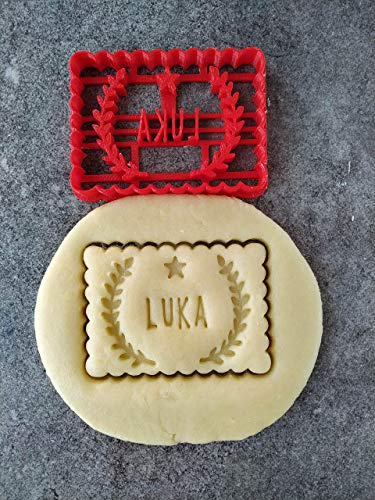 3DKOUPE - Emporte-pièce petit beurre - Motif lauriers et étoile - Personnalisable avec texte - Couleur au choix - Conçu et fabriqué en France