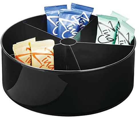 mDesign 4er-Set Küchenrondell – praktischer Drehteller mit 5 Fächern – drehbarer Gewürzhalter für den Kühl- und Küchenschrank – schwarz