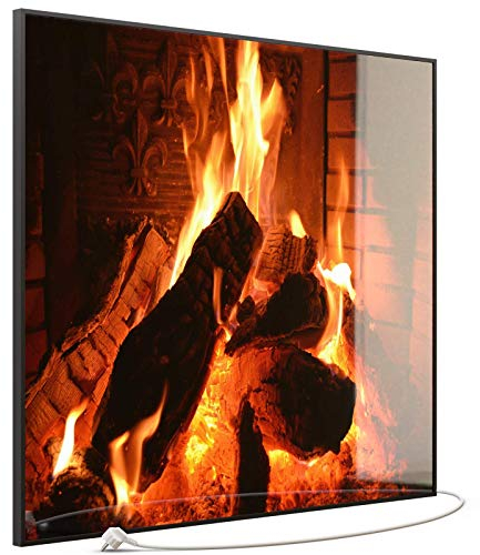 STEINFELD Heizsysteme® Glas Bild Infrarotheizung | Kaminfeuer | viele Motive 350-1200 Watt Rahmen schwarz (1200 Watt, 032 Kamin)