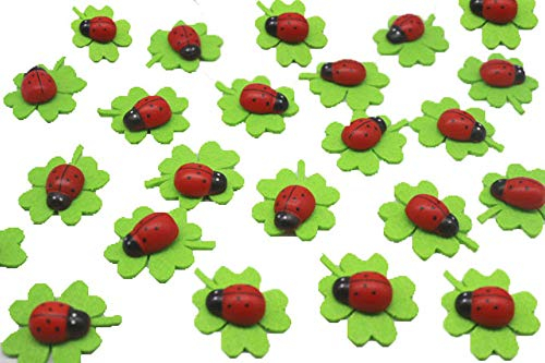 Super Idee 50 Stück Selbstklebende Filzkleeblätter mit Marienkäfer als Glücksbringer Glückskäfer Glücksklee zur Verschönern von Geschenken Karten Briefe Tischkarten Blumen für Einladung Geschenk Deko
