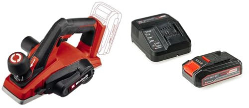 Einhell Rabot sans fil TE-PL 18/82 Li-Solo Power X-Change (profondeur de passe jusqu’à 2 mm, arbre porte fers de grande dimension, patin de repos automatique) avec Chargeur et Batterie 2,5Ah