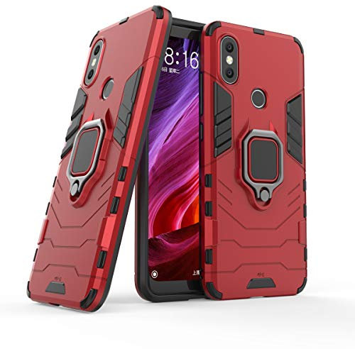 Max Power Digital Funda para móvil Xiaomi Mi A2 Carcasa Magnética con Anillo Imán Híbrida Antigolpes Resistente Rígida Dura [Tecnología de Absorción de Golpes] (Xiaomi Mi A2, Rojo)