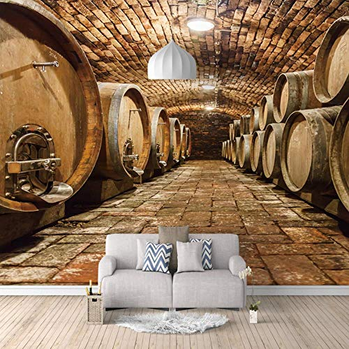 Poster Geant Mural Cave, Tonneau À Vin, Tonneau En Bois 3D Poster Wallpaper Géant Photo Mural Intissé Autocollant Tableaux Muraux Salon Chambre Décoration 350X250Cm