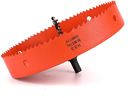 Dribotway 200mm 7-7/8'' Bi-Metal Hole Saw Drill Bit, High Speed Steel, Compatible with Wood, Metal, Plastic, Ideal for Drilling Circular Holes in Various Materials