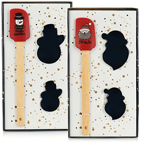 com-four® 6-teiliges Backset rot - Plätzchenform und Teigschaber mit weihnachtlichen Motiven - Keksausstecher für Weihnachten - Teig-Spatel [Auswahl variiert] (6-teilig - rot)