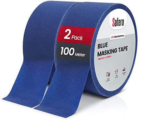 Safero 2 rouleaux de ruban de masquage bleu | Ruban adhésif 48 mm x 50 m utilisé par les peintres et les artistes | Ruban résistant aux UV multi-usages pour la peinture, la décoration et le bricolage
