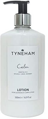 Tyneham Calm Hand and Body Lotion 500ml Clear Bottle, Refillable, Luxury Lotion in Pump Bottle - Patchouli, Lemon, Rosemary