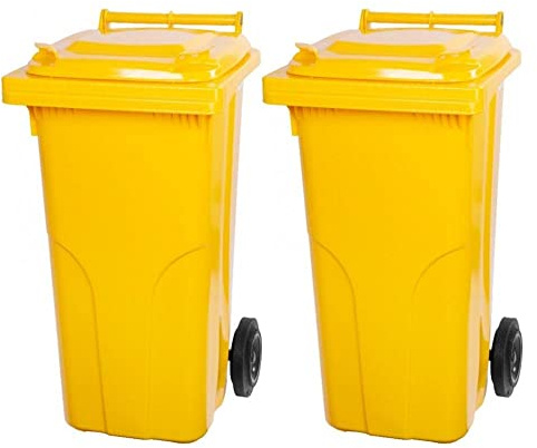 PROREGAL SuperSparSet 2x 2-Rad-Mülltonne MGB | HDPE-Kunststoff | 120 Liter | Gelb | Mülltonne, Müllgroßbehälter, Mülleimer, Abfalltonne, Müllbehälter, Universaltonne