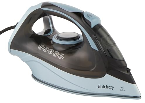 Beldray BEL01621IBVDE PowerLite Fer vapeur – 3200W, arrêt automatique, jet de vapeur 200g/min, réservoir de 320ml, semelle céramique, commande de température variable, anticalcaire/égouttement