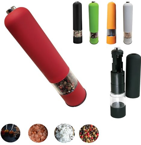 HIsource Electric Salt and Pepper Grinder - One-Handed Battery Operated Kitchen Spice Grinder for Home, Best Electric Pepper Mill Grinder, TikTok Electric Salt and Pepper Shaker. (Red)
