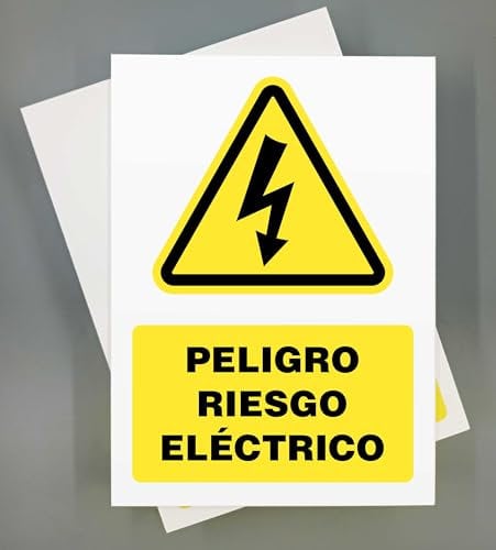 Cartel Riesgo Electrico 18x25 cm Pack 2 ud Señal de Seguridad Industrial Alta Tension (Peligro Riesgo Eléctrico)