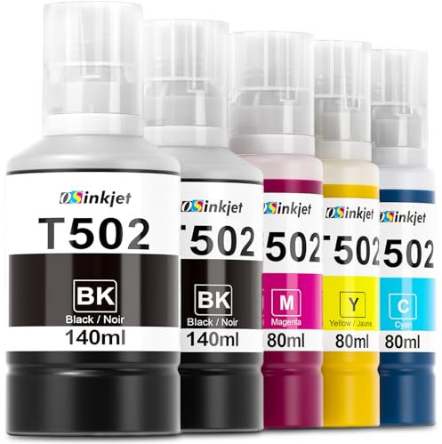 Osinkjet 502 Ink Refill Bottles for Eco Tank ET-3760 ET-2850 ET-4760 ET-4850 ET-3850 ET-15000 ET-4750 ET-2750 ET-2760 ET-3700 Printer, 502 T502 Ink Refill Bottles Combo Pack(2BK C M Y)
