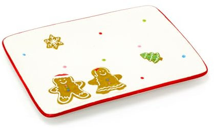 Carousel Home Ceramic Rectangle Christmas Gingerbread Plate | Festive Serving Dish Christmas Serving Plate | Christmas Tableware 25 x 17cm Xmas Snack Plate