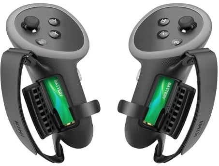 KIWI design Upgraded Controller Grips Cover Compatible with Quest 3S/3 Accessories, with Battery Opening Protector with Knuckle Straps (Black)