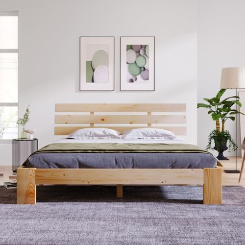 Sweiko Lit en Bois140 x 200CM Chambres à Coucher Lit Double avec Tête de Lit avec Sommier à Lattes Base Convient aux Adultes et aux Adolescents Blanc (sans Matelas) (Natural)