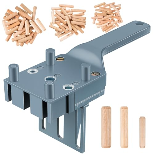 Hiboom Kit Guide de Perçage pour Chevilles en Bois Universel 4645000 Gabarit de Perçage et 90 Chevilles en Bois en 6/8/10 mm Jauge à Cheville Manuelle pour Connexions Précises en Coin T et Surface