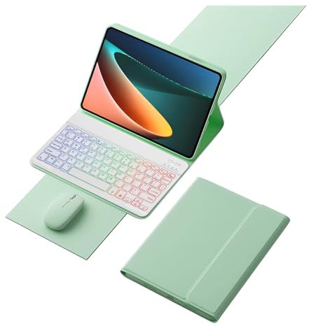 HLTOOP Custodia con Tastiera per Lenovo Tab M11 11 2024, Tastiera Retroilluminata A 7 Colori Con Mouse, Cover Posteriore in Morbido TPU,Verde