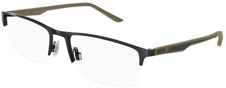 PUMA Brille mit Sehstärke für Unisex optional mit Sonnenbrillentönung oder Blaulichtfilter, Rechteckig/Quadratisch, gefertigt aus Metall (inklusive Brillenetui)