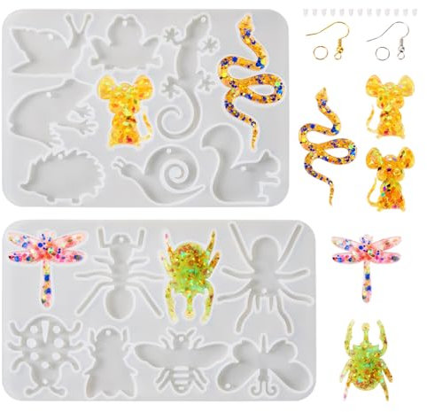 PandaHall 2pcs Animal Resin Mould Insect Bee Butterfly Pendant Silicone Molds with Earring Hooks Jump Rings for Epoxy Casting Crafts Jewellery Making