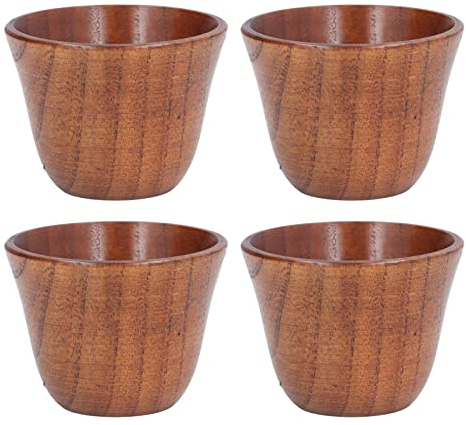 VIFERR Holzbecher, 4 Stück Holz Tasse Trinkbecher Hölzerner Tee Set Wasserbecher für Kaffee Bier Tee Saft Milch, 75ml