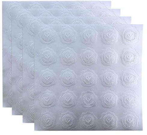 QEDBOJE 4 Bögen à 100 Stück Silberweiße Wachssiegel Selbstklebend Silberweiße Personalisierte Aufkleber für Umschläge Einladungen Dokumente Grußkarten Aufkleber Hochzeit Geprägte Wachssiegel