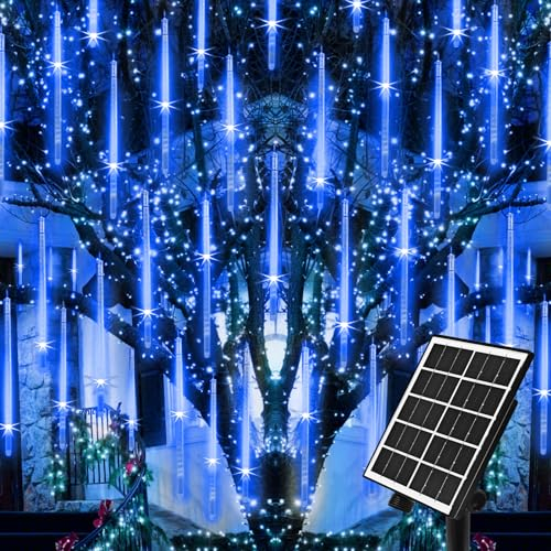 Meteor Dusche Lichter im Freien Solar Meteor Lichter Fallende Regen Lichter 16 Rohre 16 Zoll 576LED Kaskaden Schneefall Weihnachtslichter für Urlaub Hochzeit Party House Baum Mall Weihnachtsdekoration