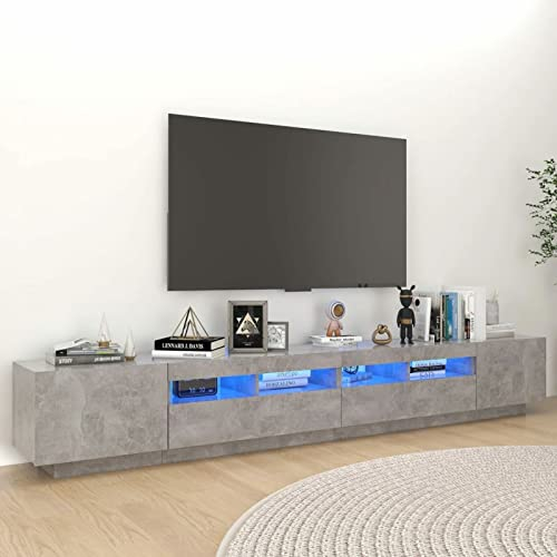 Sufrk TV-Schrank mit LED-Leuchten Betongrau 260x35x40 cm Wohnwand Fernsehschrank Lowboard HäNgend Wohnwand Weiß Hochglanz
