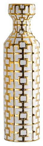 NewSangXia Weiße Bodenvase mit Goldmustern - 62 cm Keramik-Vase, Große Vasen für Boden in Weiß-Gold (Einzelvase)