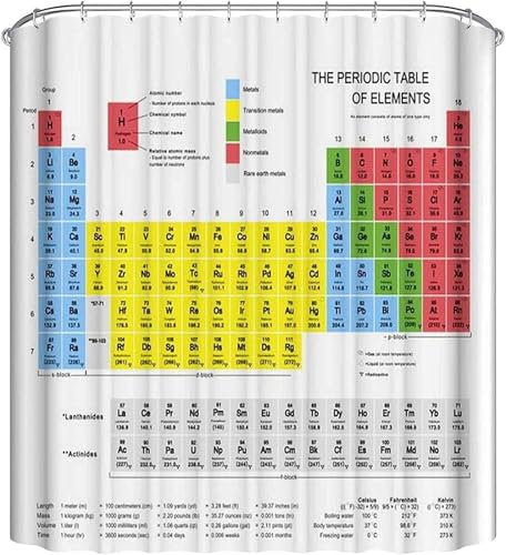 Duschvorhang 180x200 cm Periodensystem 3D Duschvorhänge Chemieexperiment Shower Curtains Textil Anti Schimmel Wasserdicht Dusch Vorhang für Badewanne Stoff Waschbar Bad Vorhang mit 12 Haken H2L