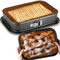 Retoo Molde rectangular de 35,5 x 24 cm, con protección antiderrames, revestimiento antiadherente, base extraíble, acero al carbono, molde para tartas, helados y postres, color negro