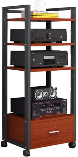 Mehrstöckiges Audio-Regal mit Schublade und offenem Aufbewahrungsregal für Zuhause/Büro, CD-Rack, Komponentenschrank, Stereo-Turm (60 x 40 x 120 cm)