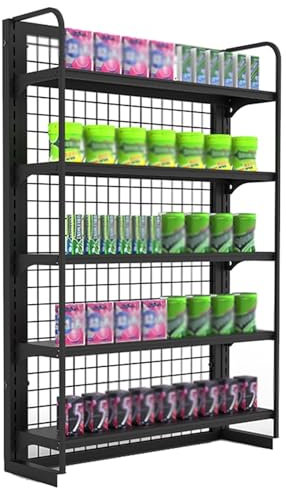 Gemüseregal für Küche Warenpräsentationsregal mit 5 Regalen für Snacks, Supermarkt/Büro/Einzelhandel/Snacks-Organizer mit Etiketten und Haken, zur Aufbewahrung von Chips, Getränken, Trockenwaren, Dos