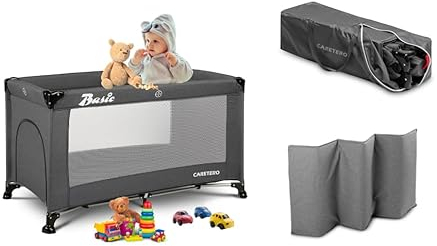 Sleepy Shop 24 Reisebett 60x120- mit Einer Matratze, Einer Reisetasche und Einer zu öffnenden Seite Beistellbett, bis 15 kg, Reisebett Hauk, Baby Reisebett Höhenverstellbar (BASISGRAPHIT)