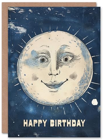 Artery8 Vintage Style Happy Smiling Face Full Moon Blank For Him Or Her Art Birthday Card