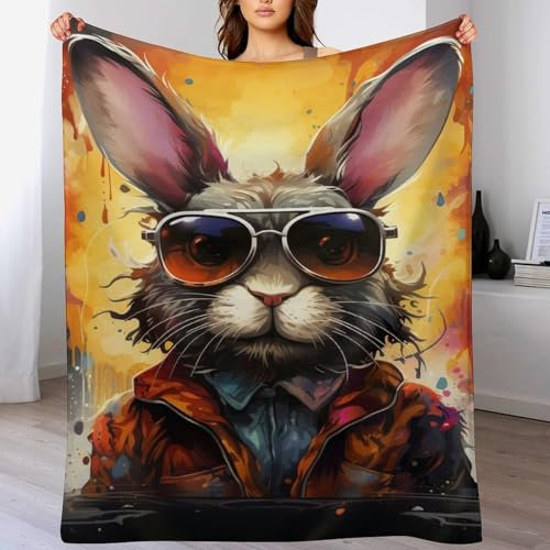 AAPZY Kaninchen Fleece Decke, Extra Weiche Flauschige Kuscheldecken, Leichte, Gemütliche Flannel Sofadecke/Couchdecke Für Erwachsene, Wohndecke （180×200cm）