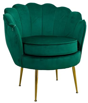 GARDENIA Poltrona con schienale a Conchiglia, Imbottita, con gambe Cromate, Ideale per salotto, camera da letto, e ufficio Poltrona in Vellutino, Verde, 77x79xH77 CM Atene XL