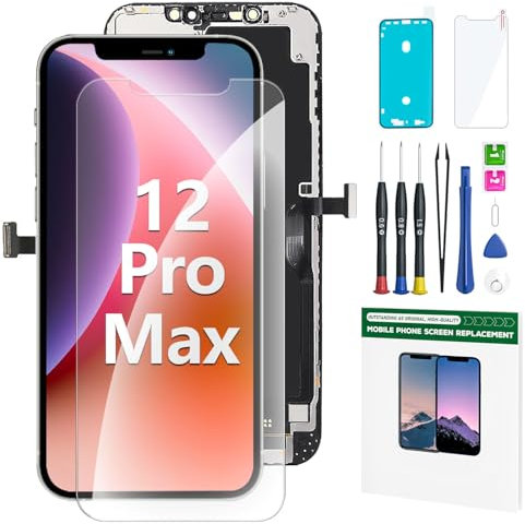 Hoonyer for iPhone Screen Replacement, 3D Touch Screen Display Digitizer Frame Assembly Repair Kits + Waterproof Adhesive + Screen Hardened Protection (iPhone 12promax-6.7‘’)