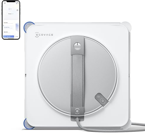 ECOVACS WINBOT W2 PRO Window Cleaning Robot, 3 Nozzles Water Sprayer, 10-Level Protection System, Win-SLAM 4.0 Path Planning, Steady-Climbing System, Edge Detection, App Control