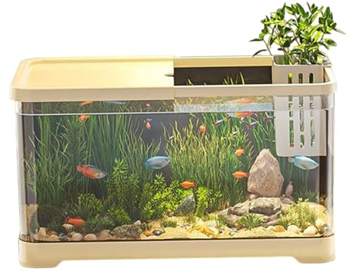 Aquariums Starter Kits, 12x7.7x7 Aquariums with Basket Pump Filter Small Clear Aquarium Tank 4K HD View AS Fish Tank for Betta Shrimp Goldfish Desktop Room Decor, Yellow