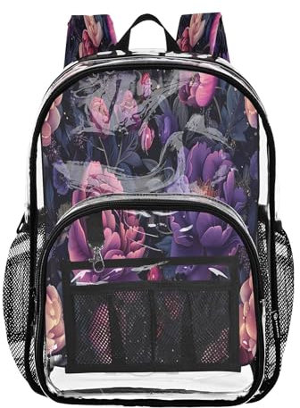 Joitme Zaini viola rosa fiori per ragazzi, borsa per libri per ragazzi, grande borsa in PVC, Fiori rosa viola 1, Taglia unica, Fiori rosa viola